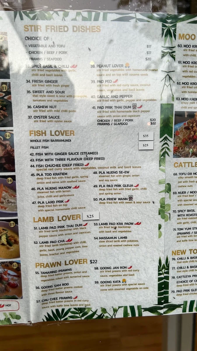 Menu, Cattleya Thai Restaurant