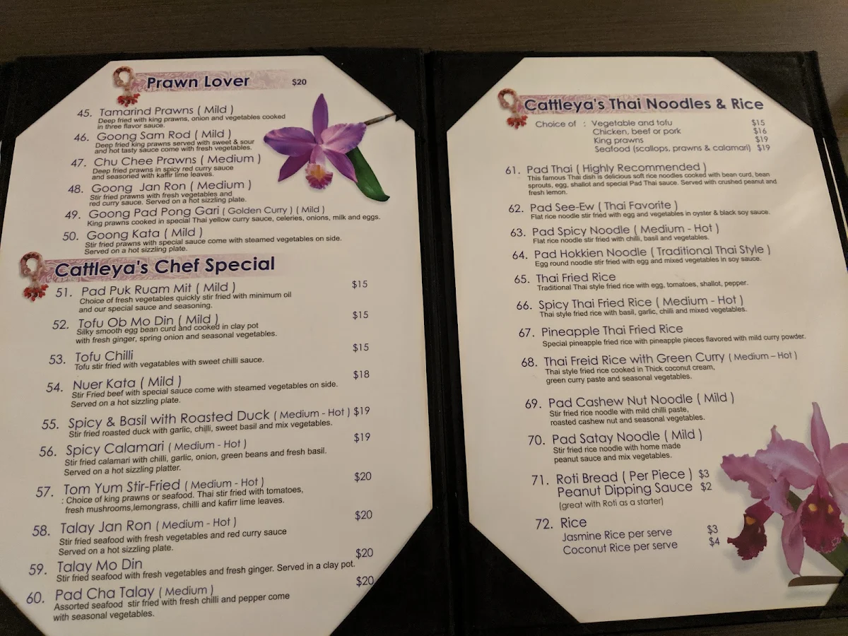Menu, Cattleya Thai Restaurant