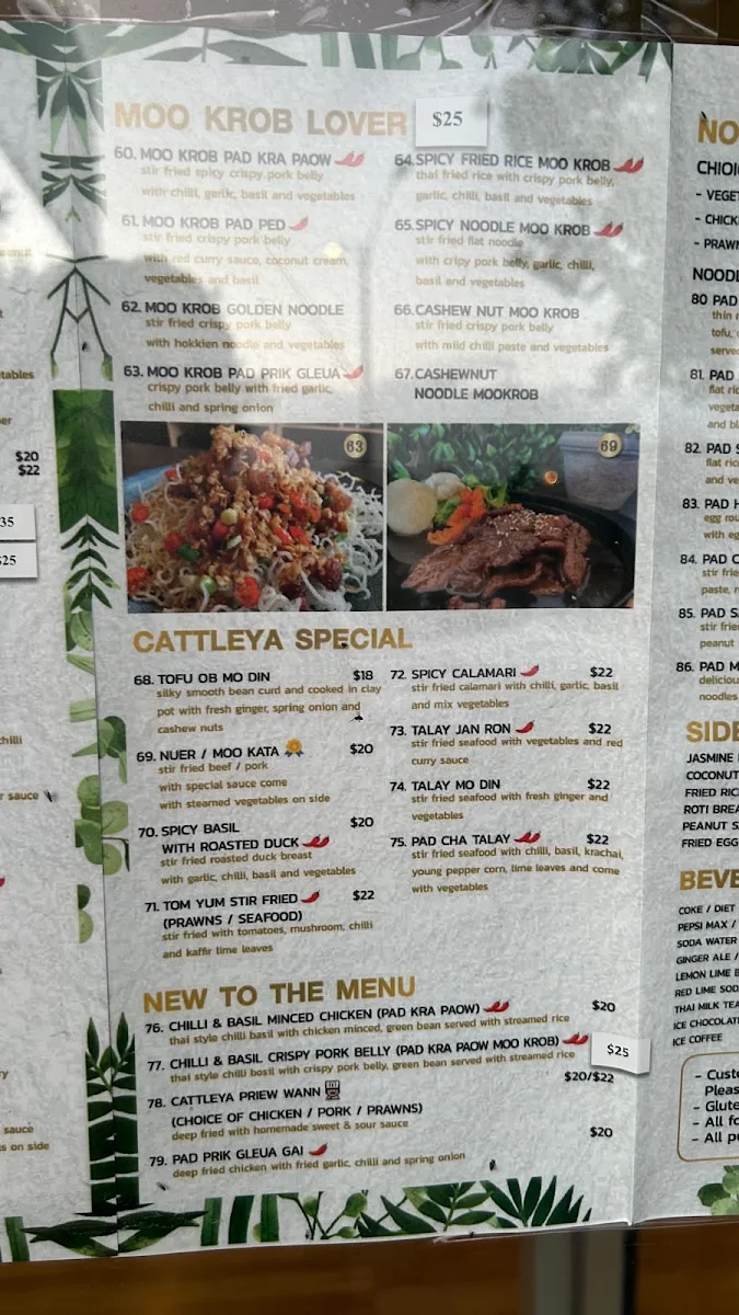 Menu, Cattleya Thai Restaurant