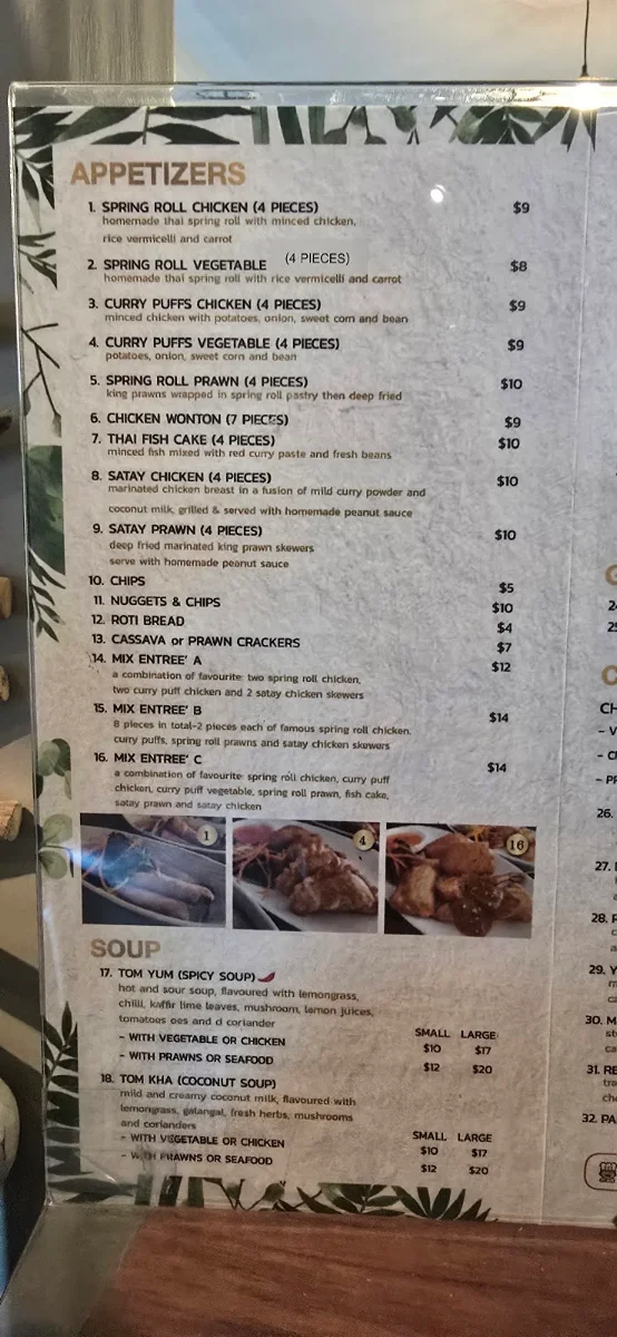 Menu, Cattleya Thai Restaurant