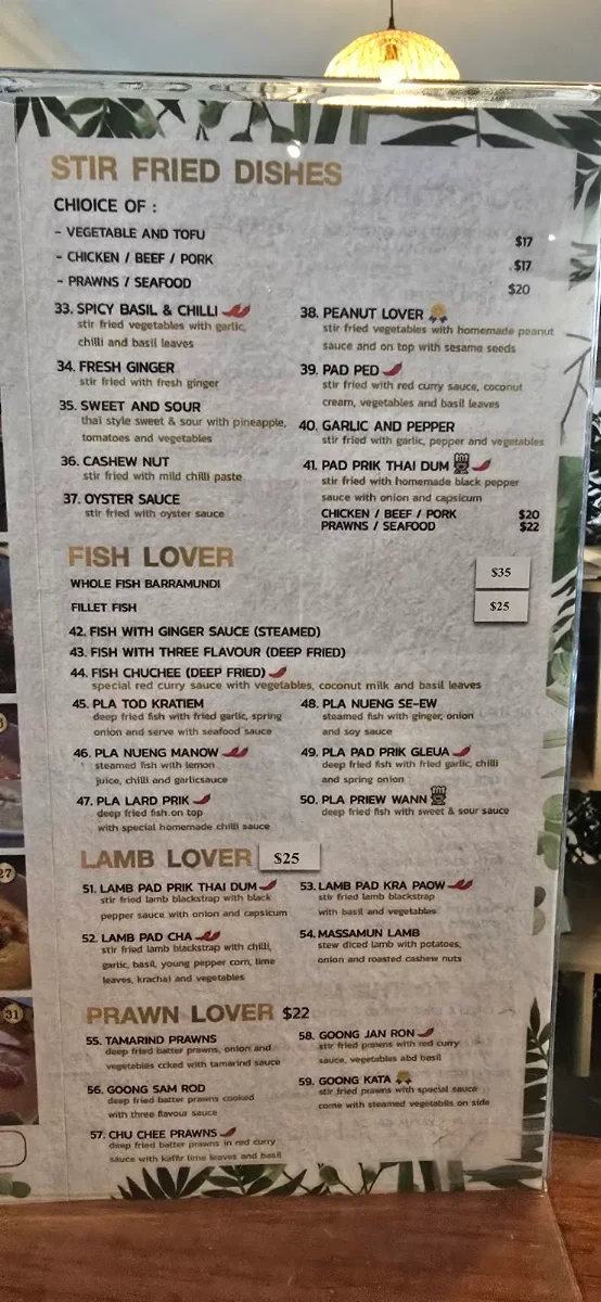 Menu, Cattleya Thai Restaurant