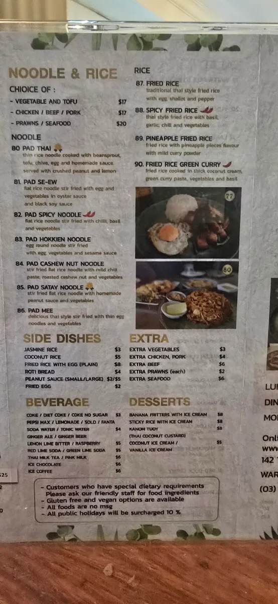 Menu, Cattleya Thai Restaurant