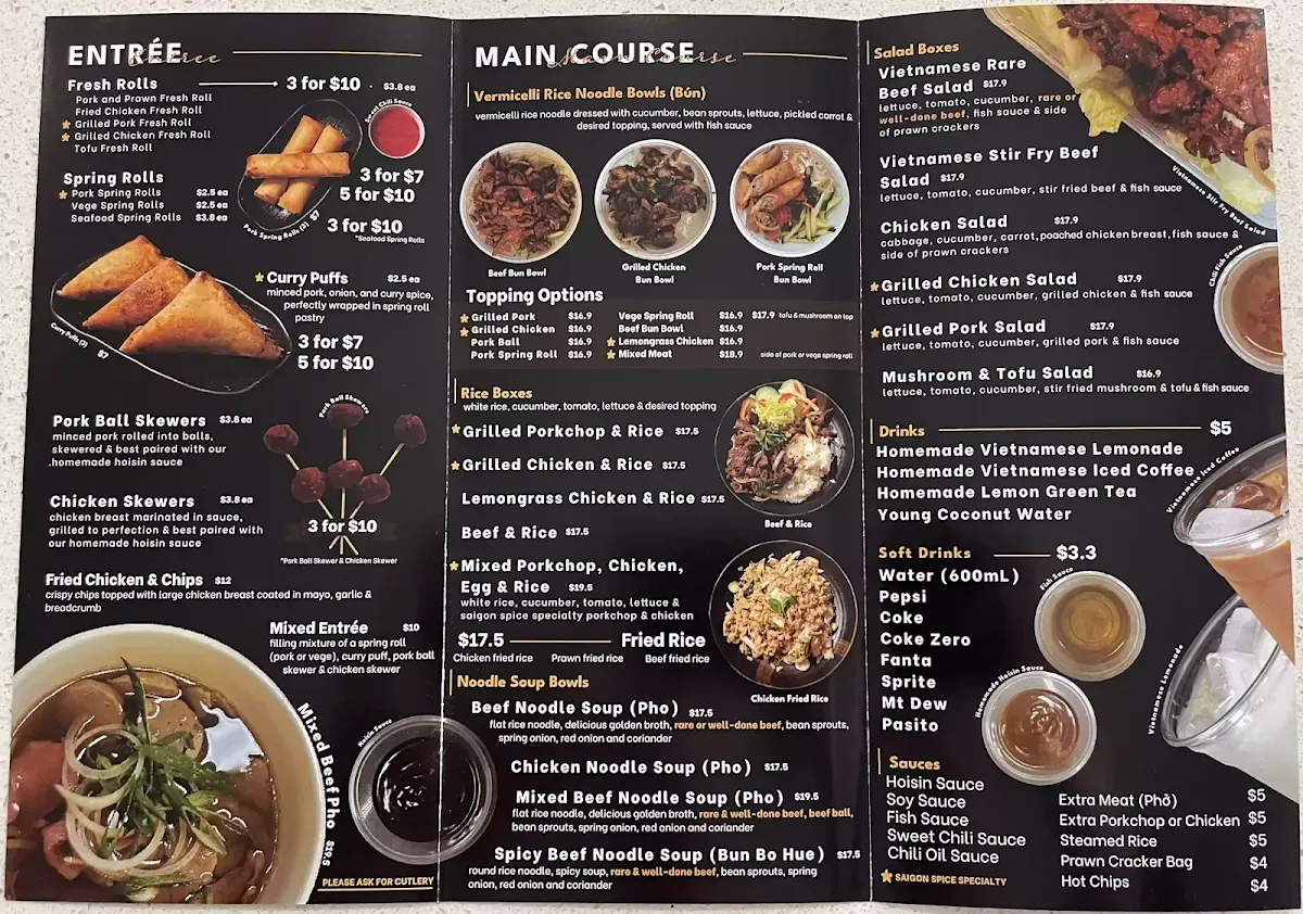 Menu, Little Saigon Upper Coomera