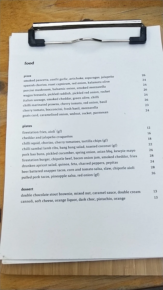 Menu, The Fire Station