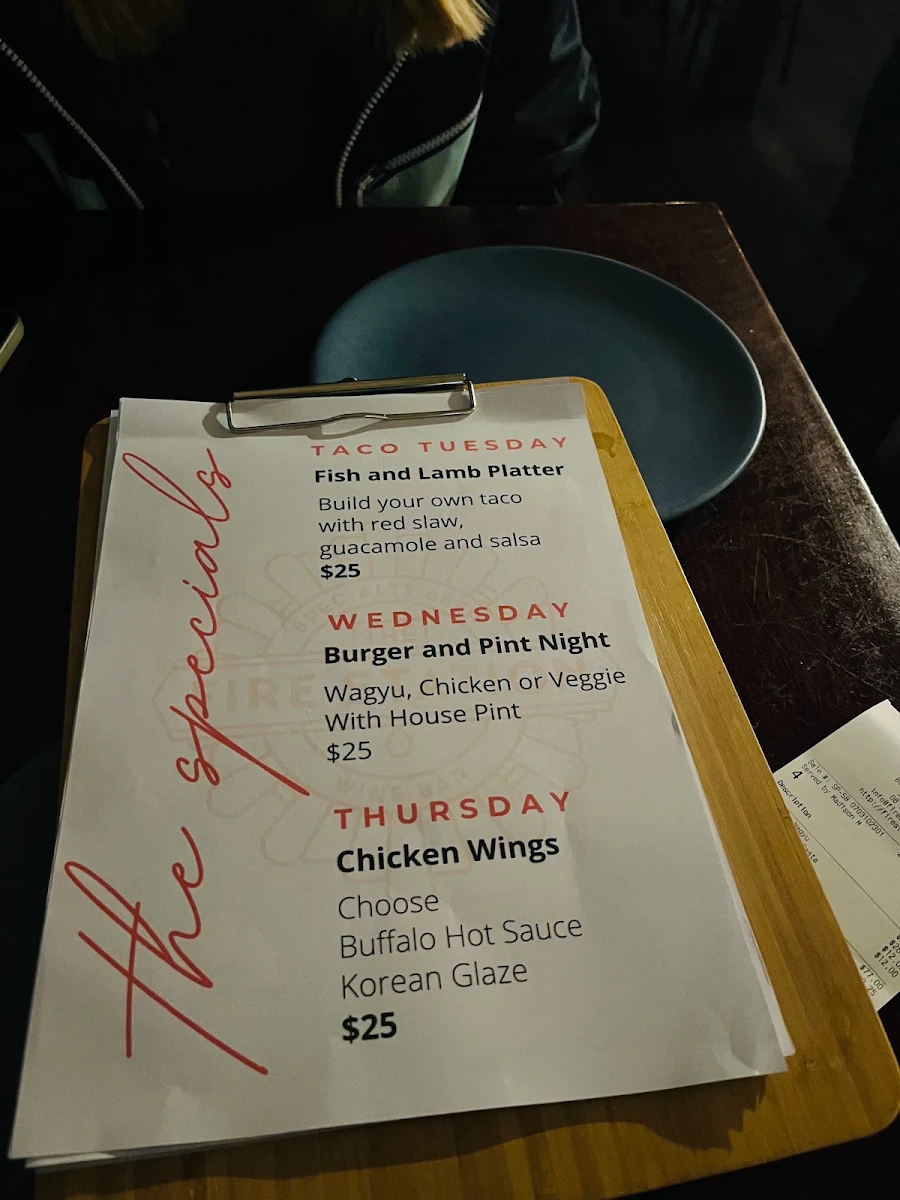 Menu, The Fire Station