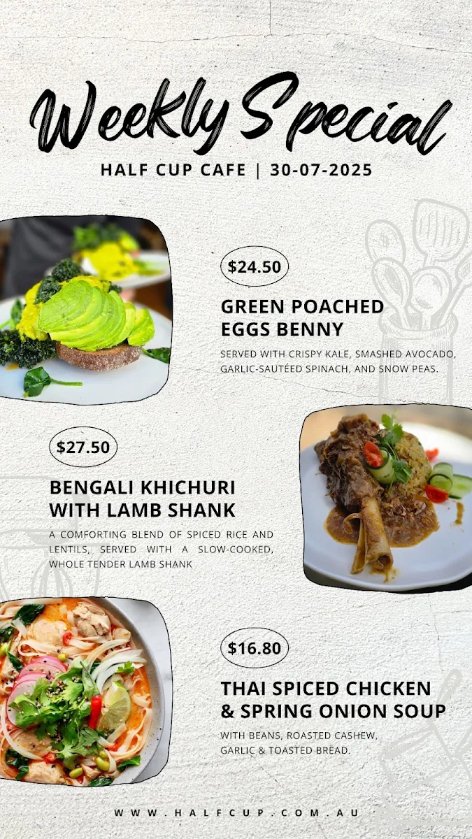 Menu, Half Cup Cafe