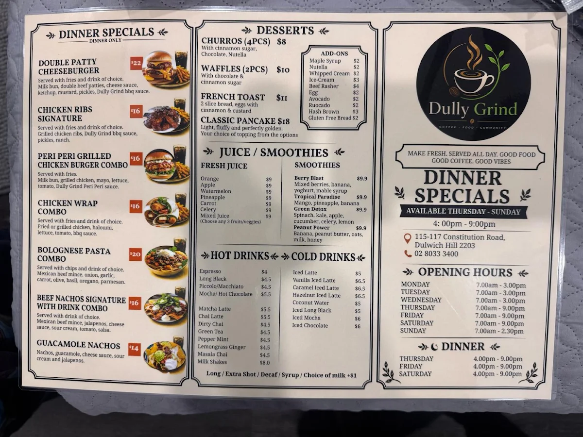 Menu, Dully Grind