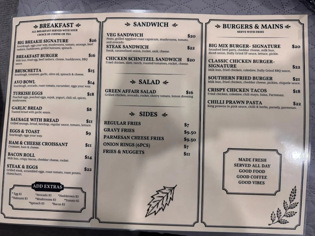 Menu, Dully Grind