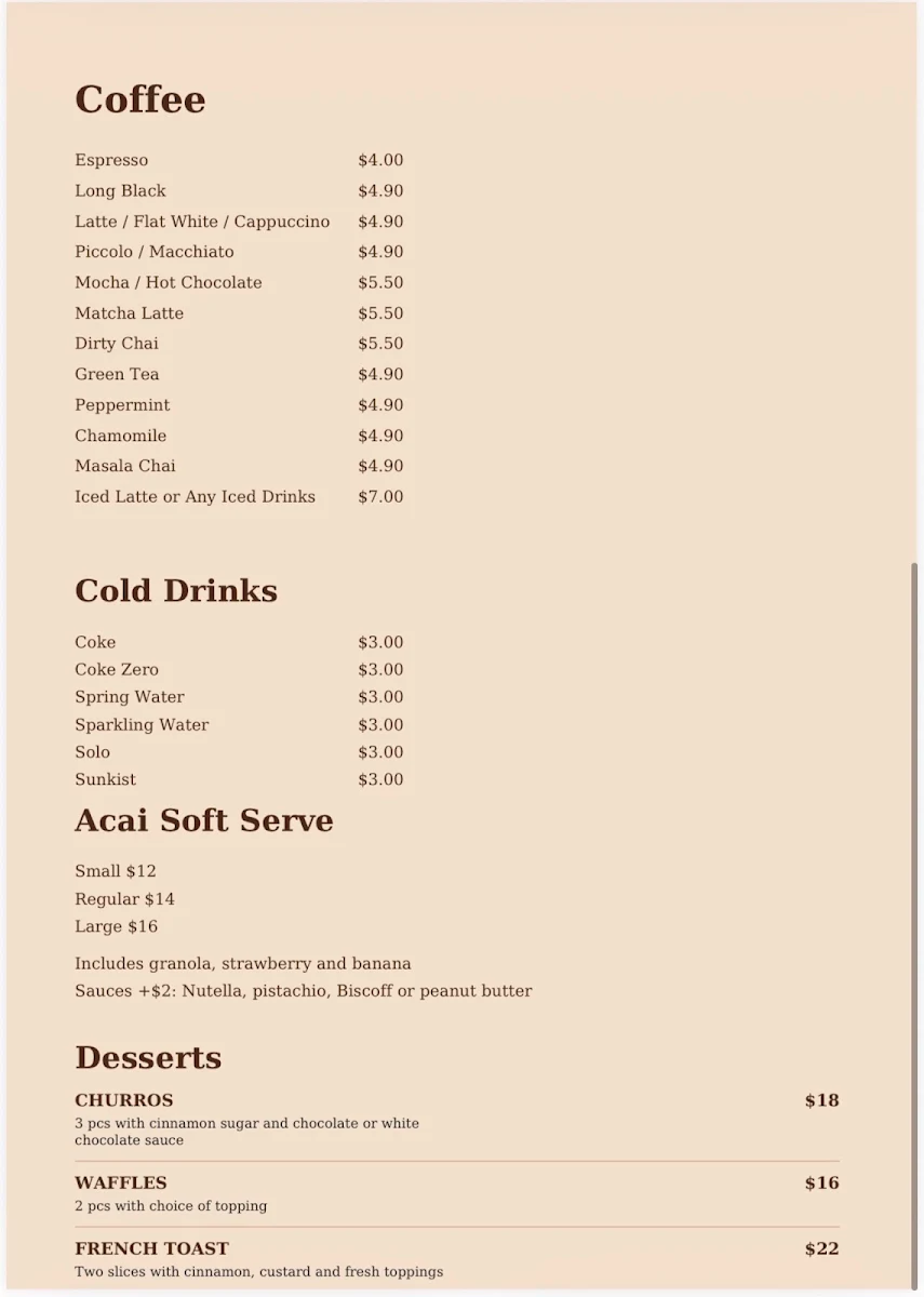 Menu, Dully Grind