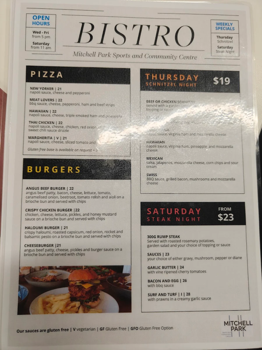Menu, Mitchell Park Sports and Community Centre