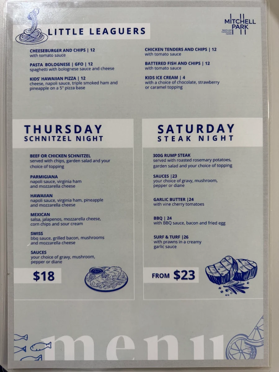 Menu, Mitchell Park Sports and Community Centre