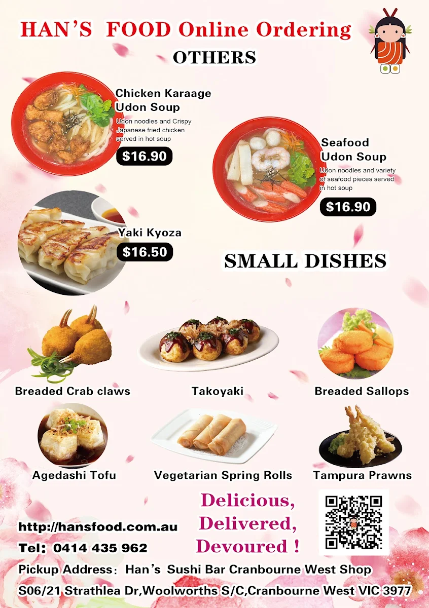 Menu, Han's Sushi Bar
