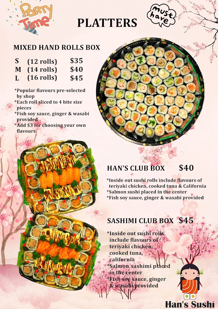 Menu, Han's Sushi Bar