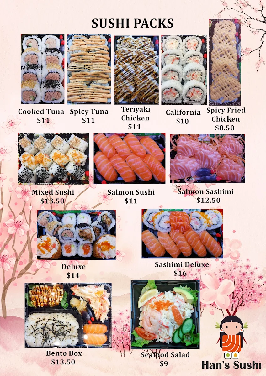 Menu, Han's Sushi Bar