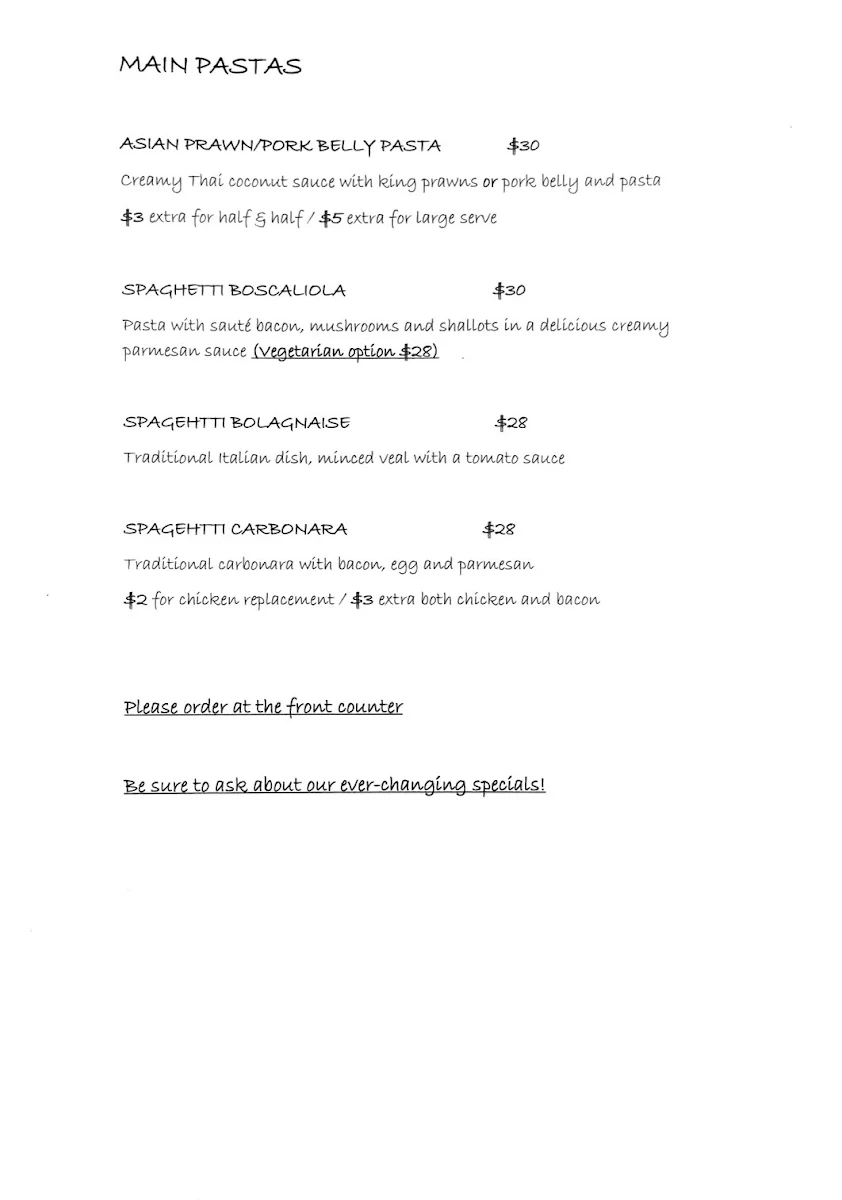 Menu, Jila Gallery Cafe