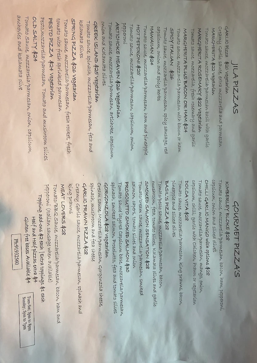 Menu, Jila Gallery Cafe