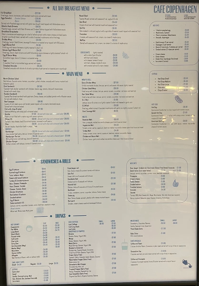 Menu, Cafe Copenhagen