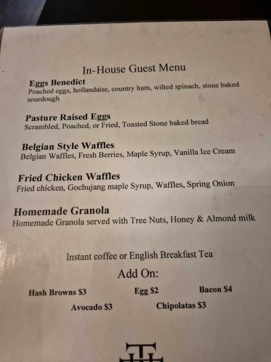 Menu, The Terrace Hotel Restaurant