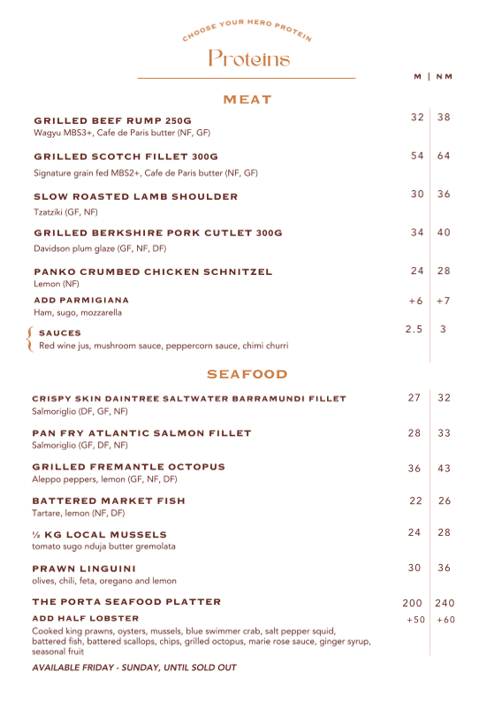 Menu, Porta Dining