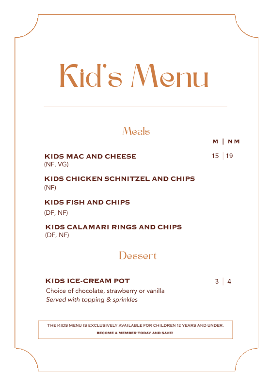 Menu, Porta Dining