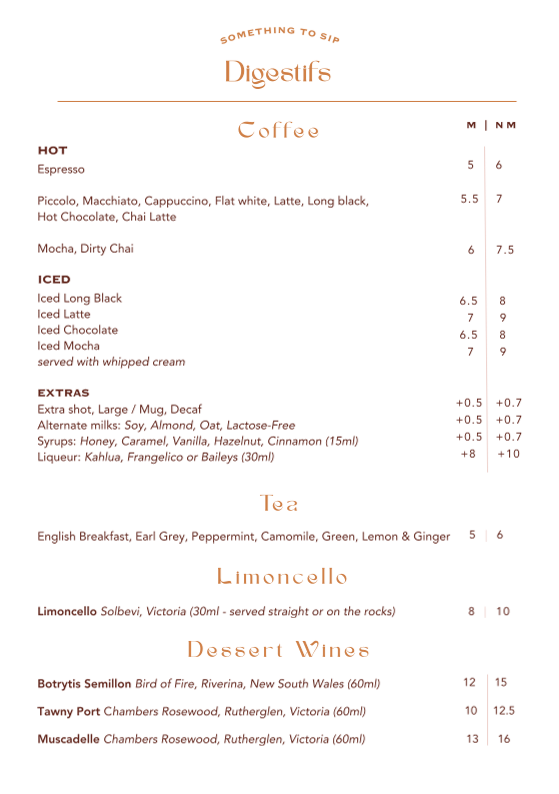 Menu, Porta Dining