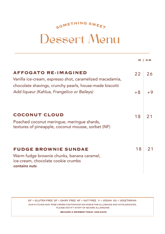Menu, Porta Dining