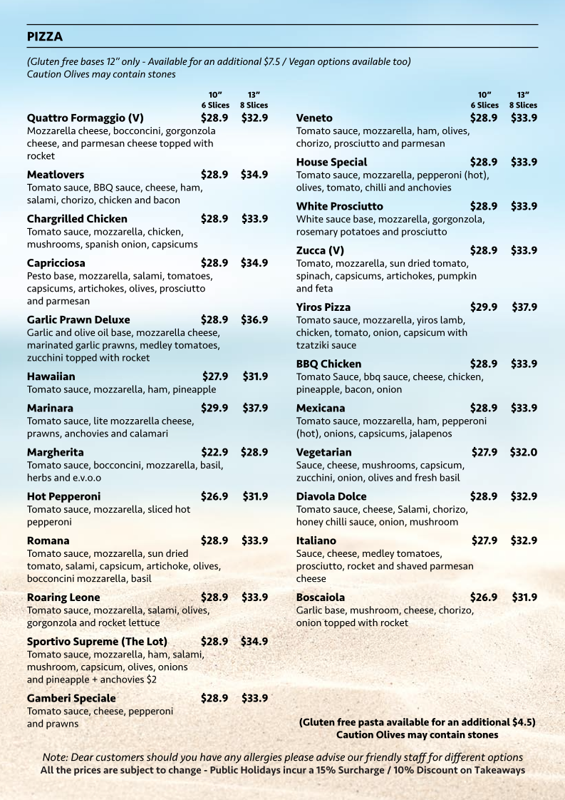 Menu, Sportivo WoodFire Kitchen