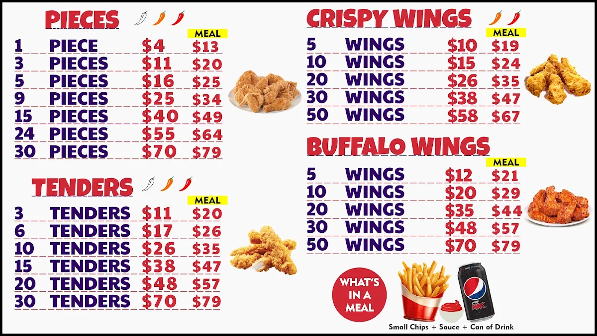 Menu, Broaster Chicken Epping