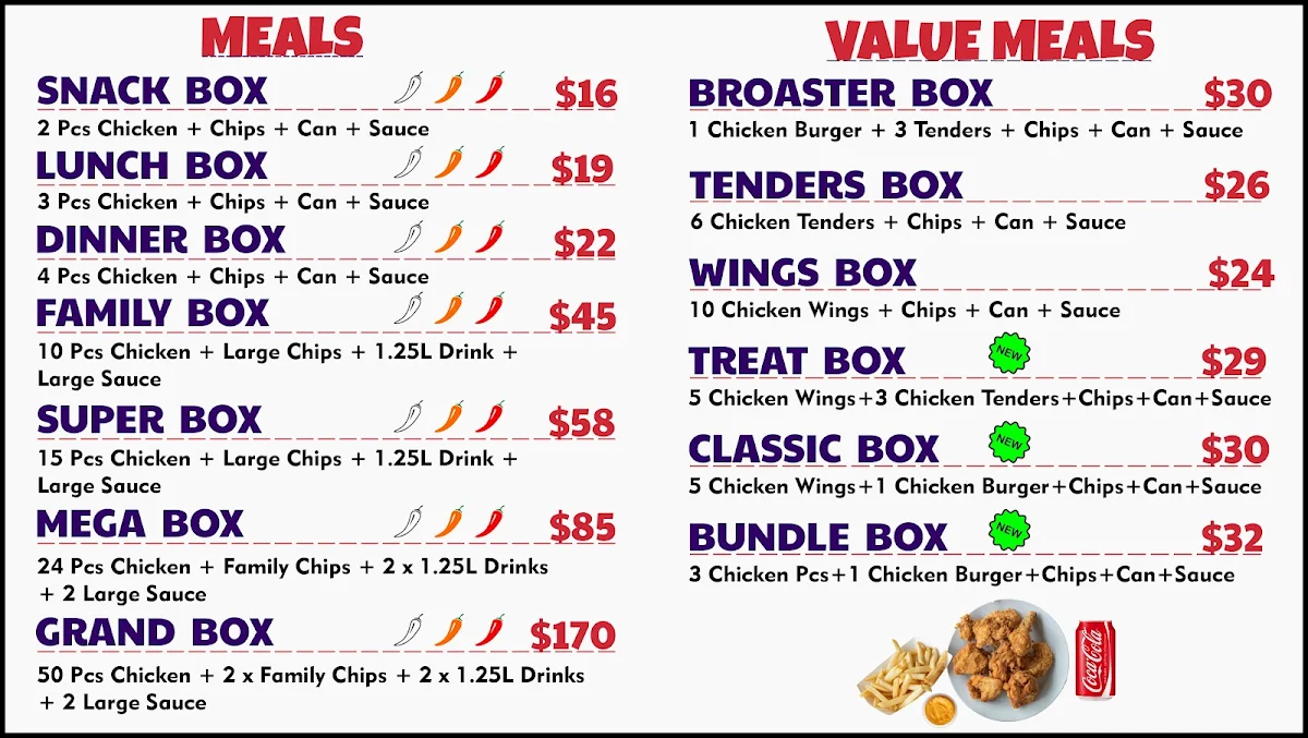 Menu, Broaster Chicken Epping
