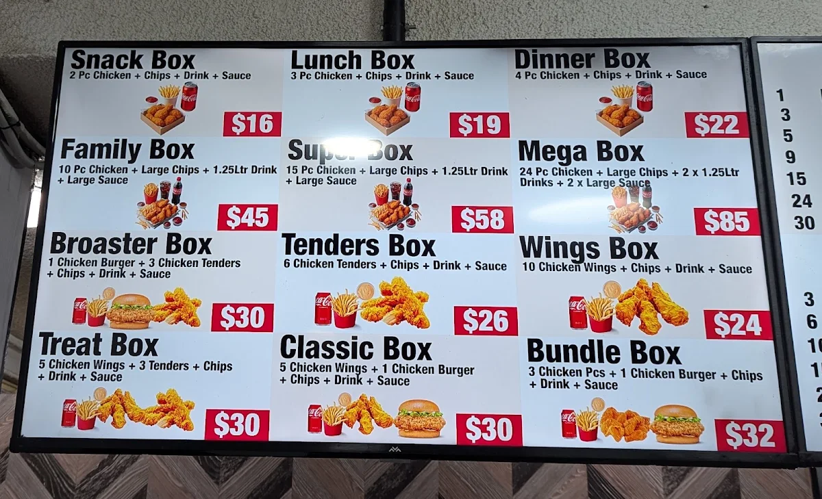 Menu, Broaster Chicken Epping