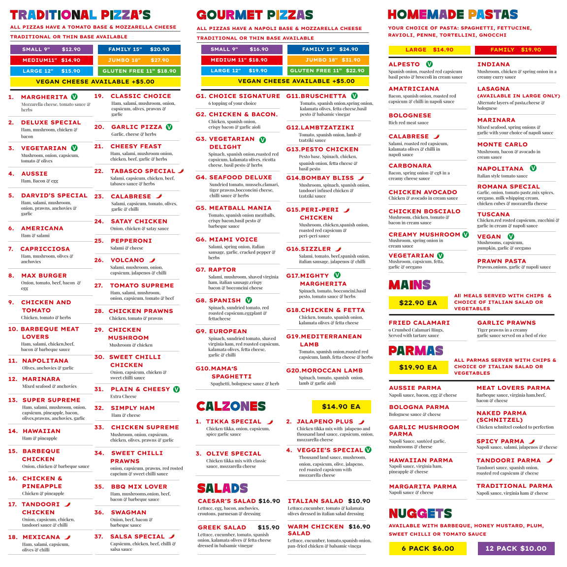 Menu, Darvid's Pizzeria Blackburn