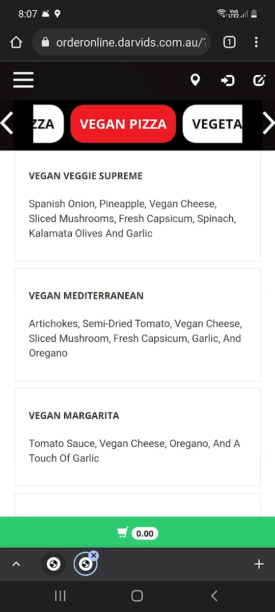 Menu, Darvid's Pizzeria Blackburn