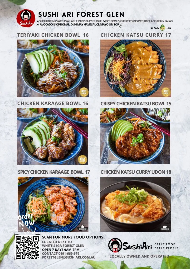 Menu, Sushi Ari Forest Glen