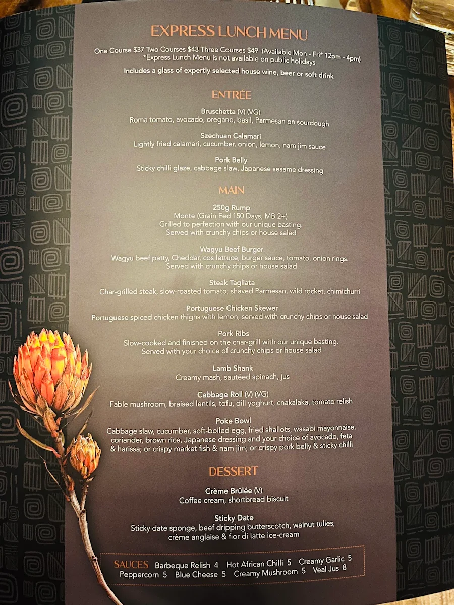 Menu, The Meat & Wine Co Bella Vista