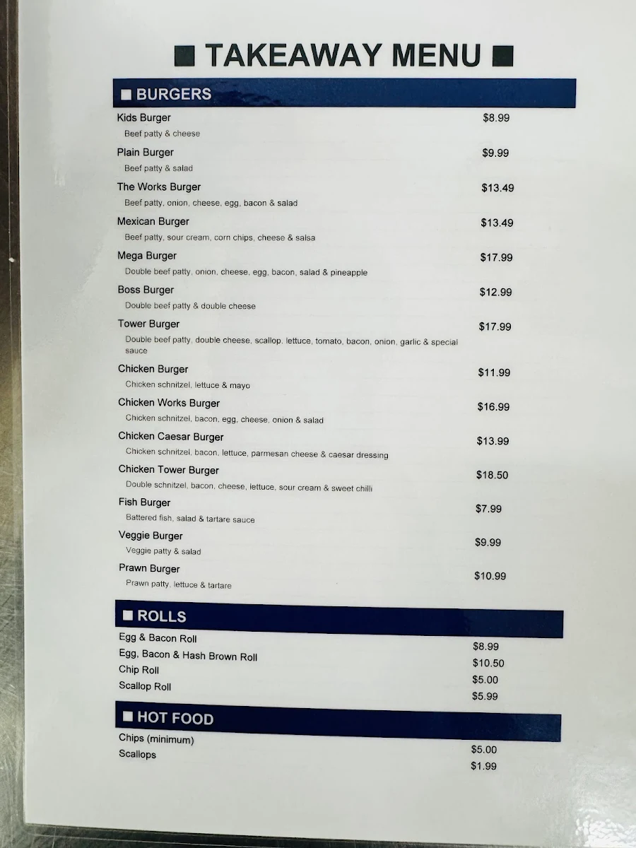 Menu, Windale Takeaway