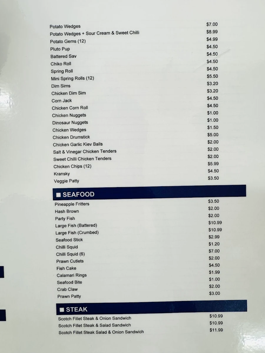 Menu, Windale Takeaway