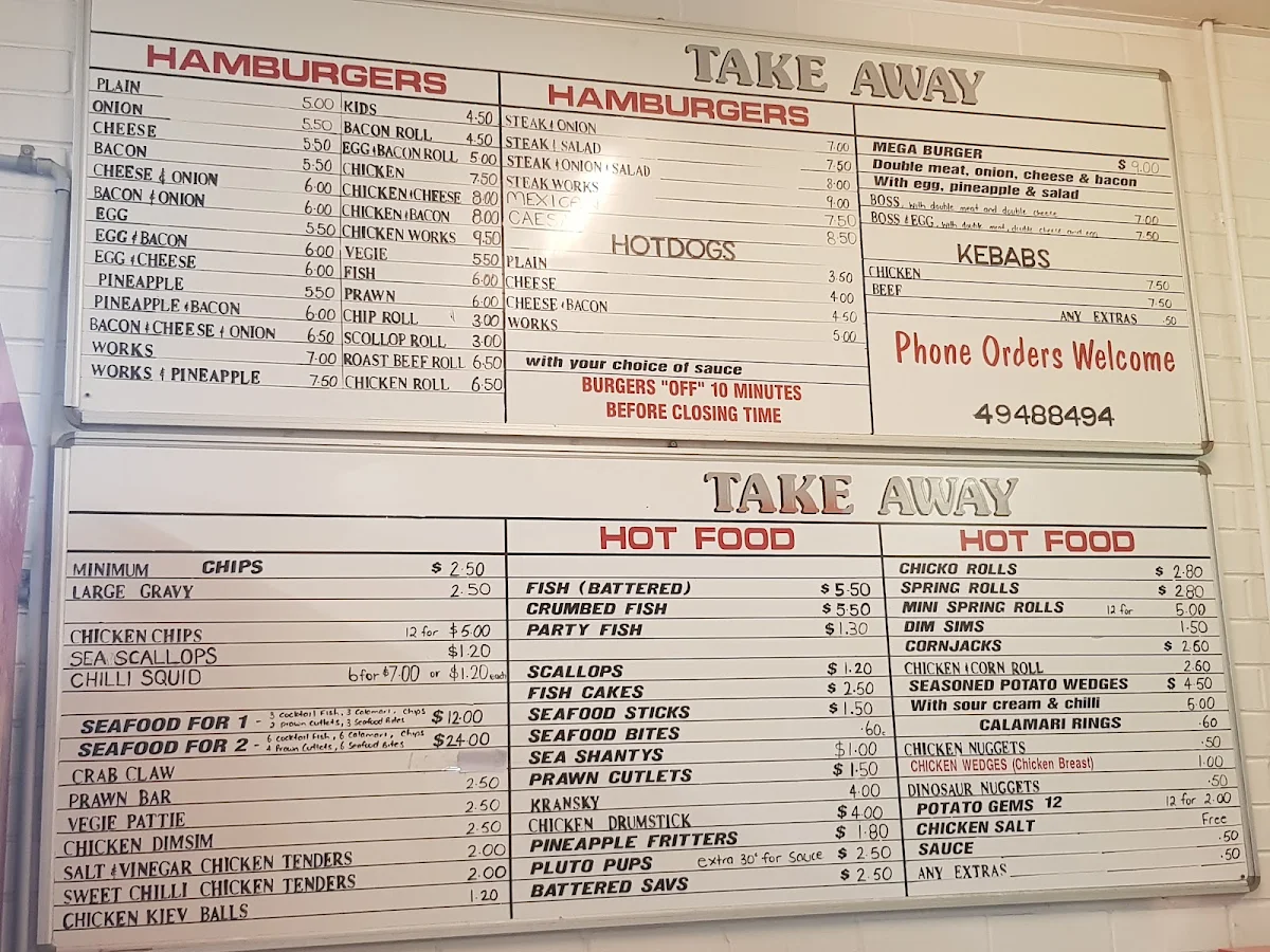 Menu, Windale Takeaway