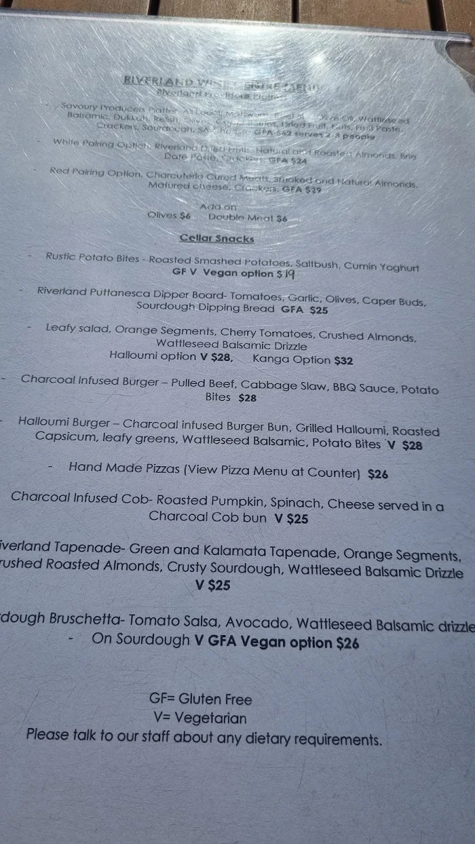Menu, Riverland Wine Centre