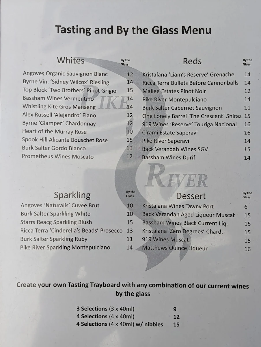 Menu, Riverland Wine Centre