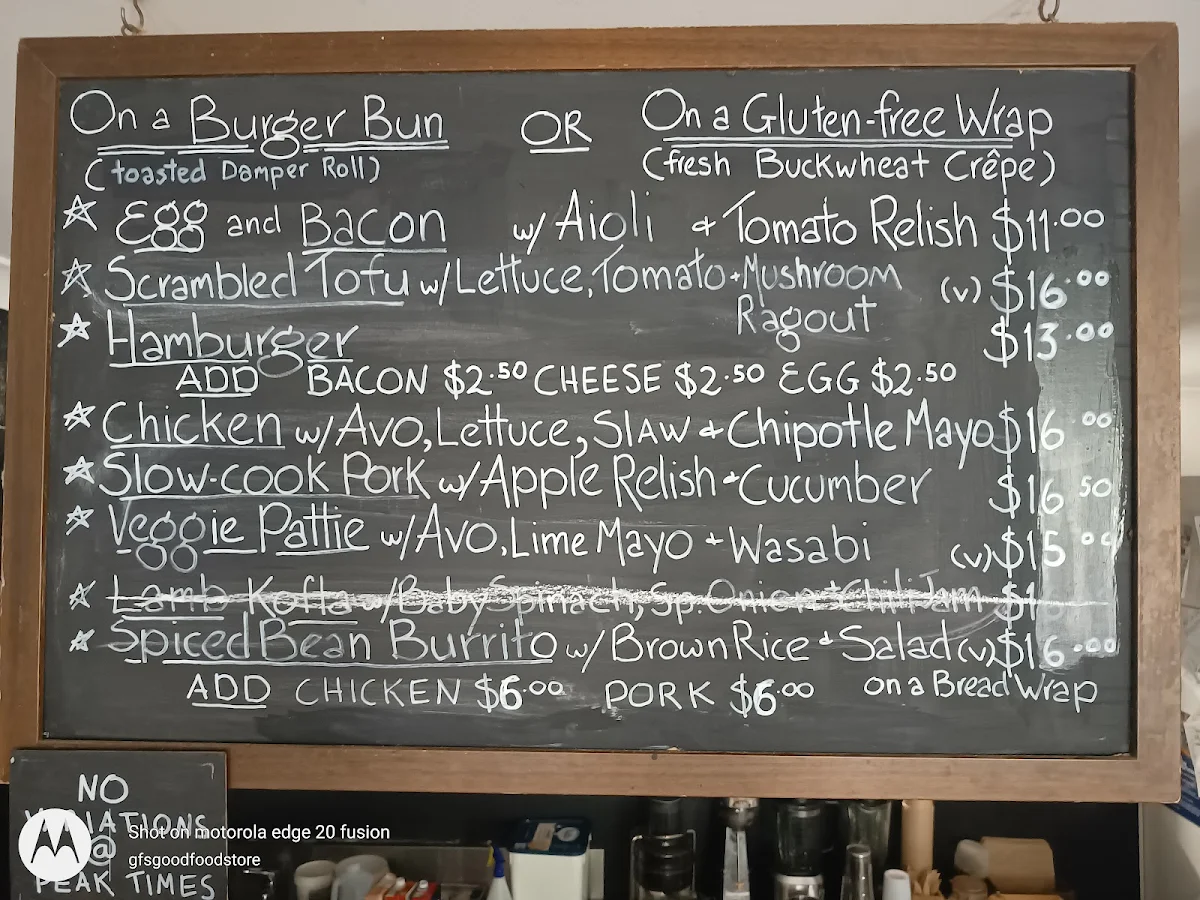 Menu, The Good Food Store