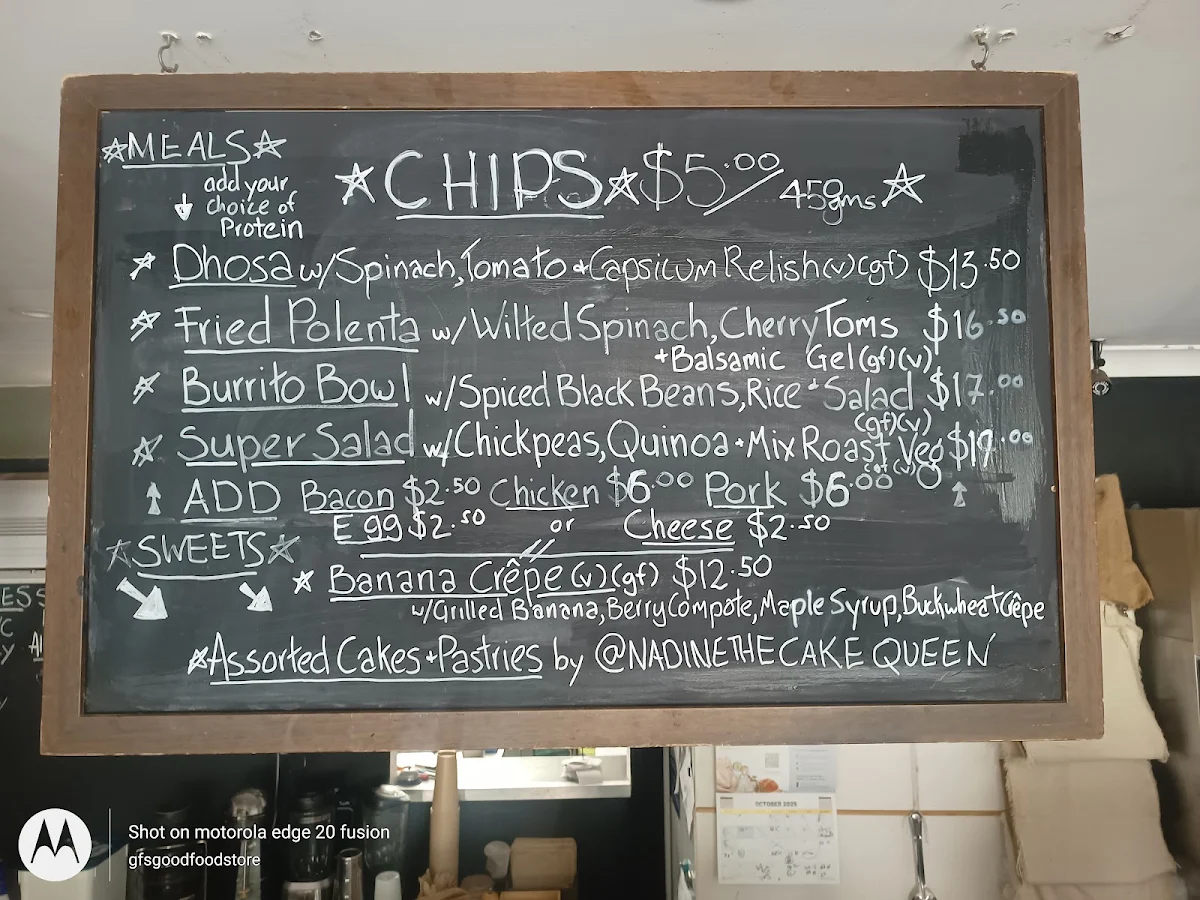 Menu, The Good Food Store