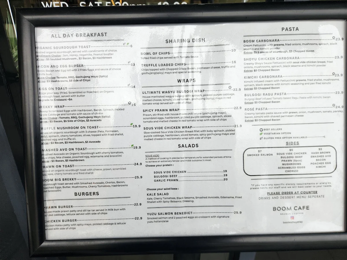 Menu, Boom Cafe & Dining Eastwood