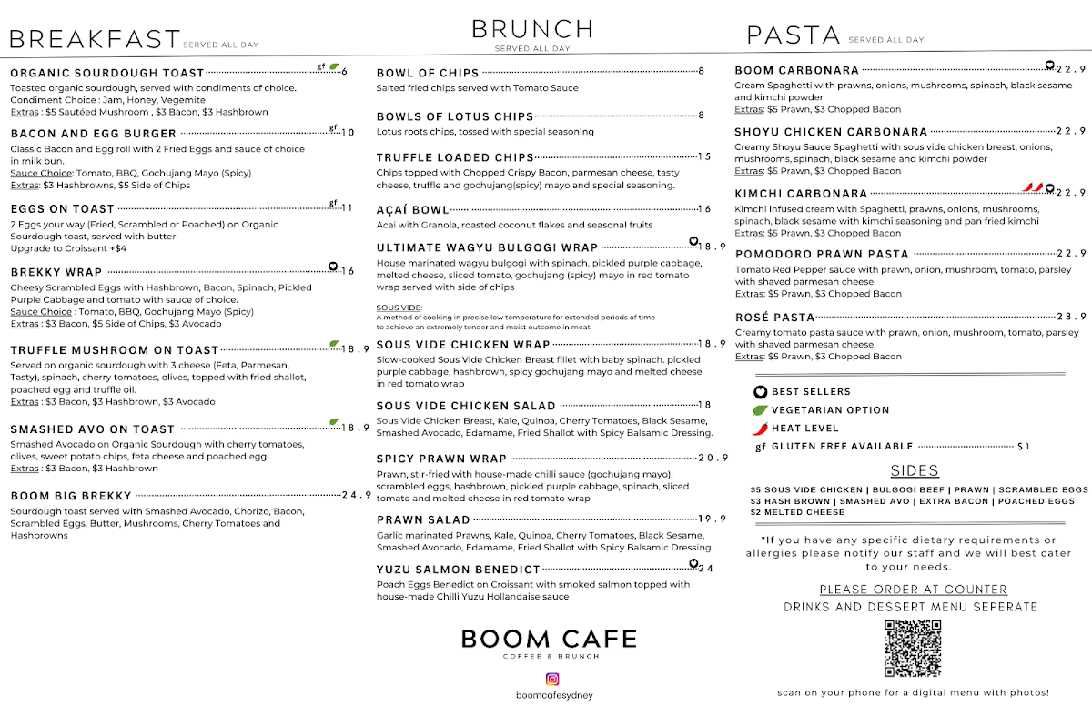Menu, Boom Cafe & Dining Eastwood