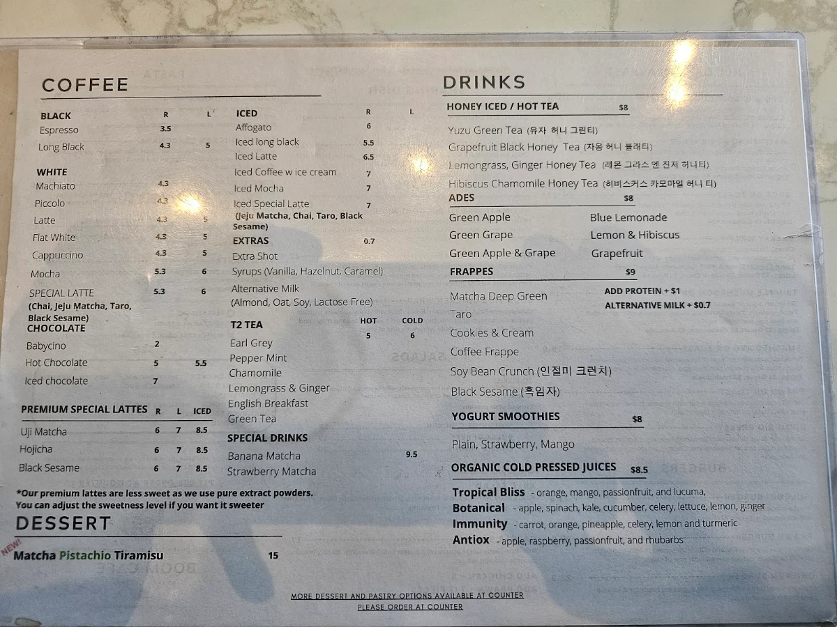 Menu, Boom Cafe & Dining Eastwood