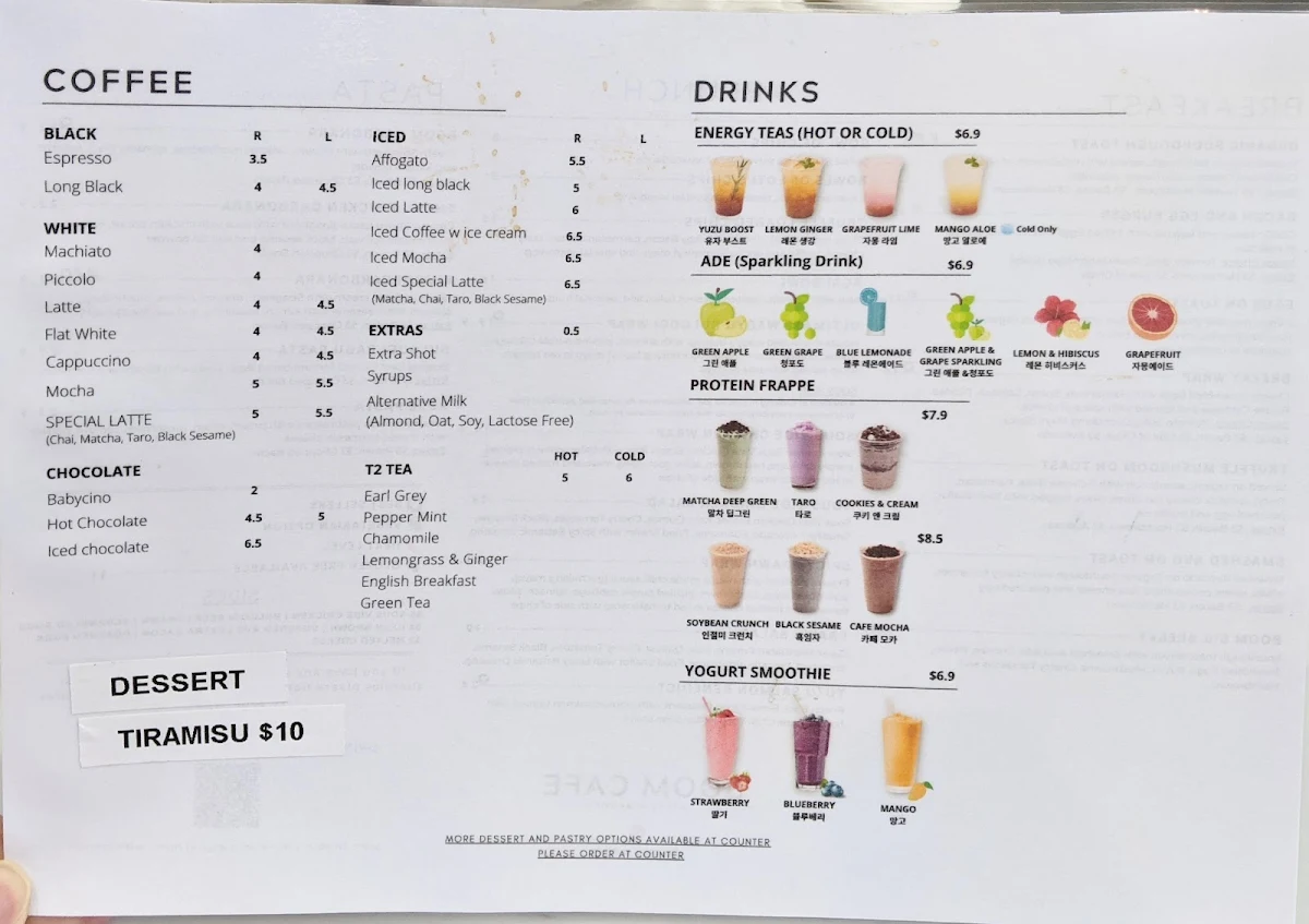 Menu, Boom Cafe & Dining Eastwood