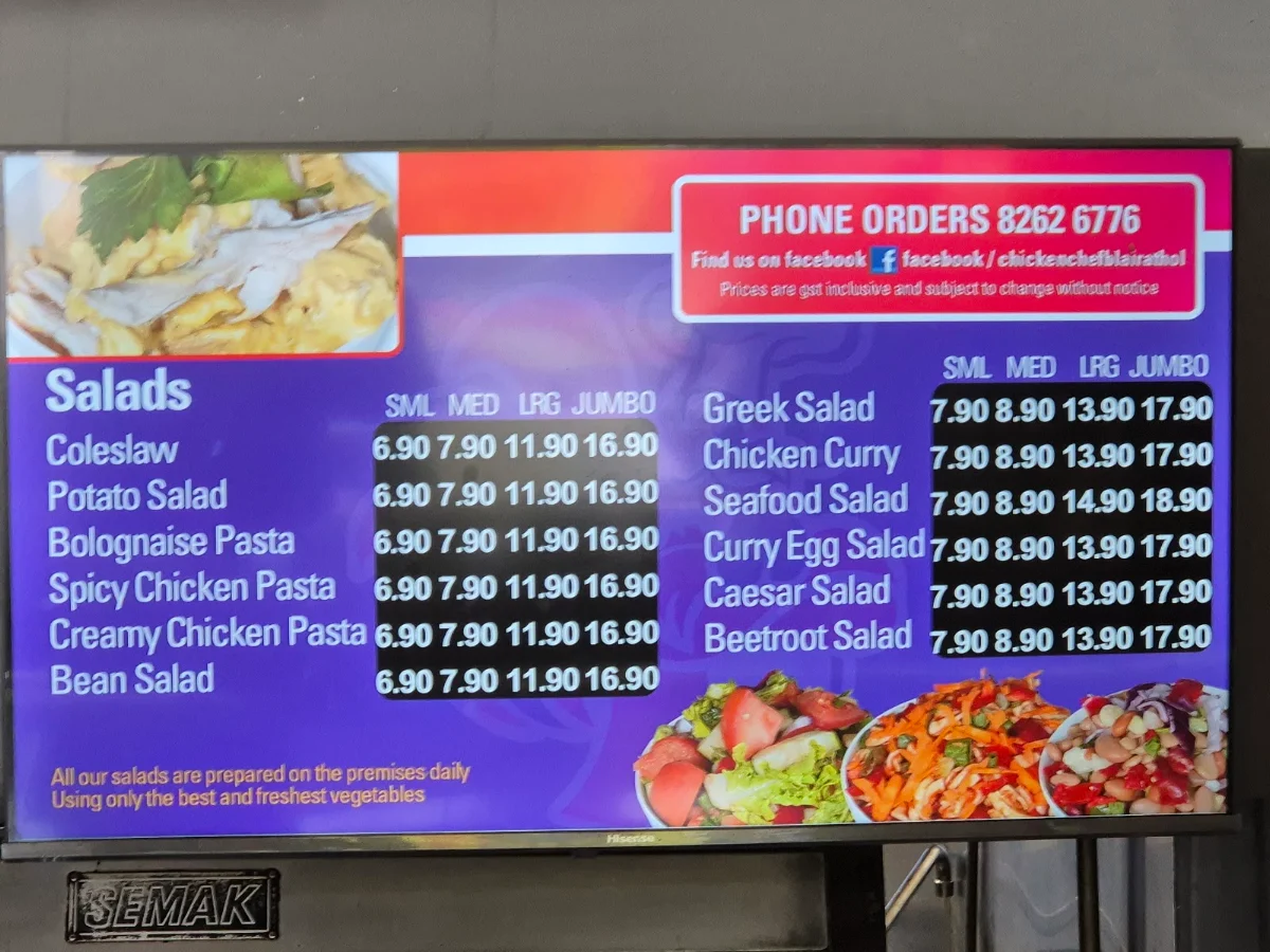 Menu, Chicken Chef
