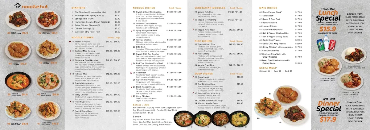Menu, Noodle Hut