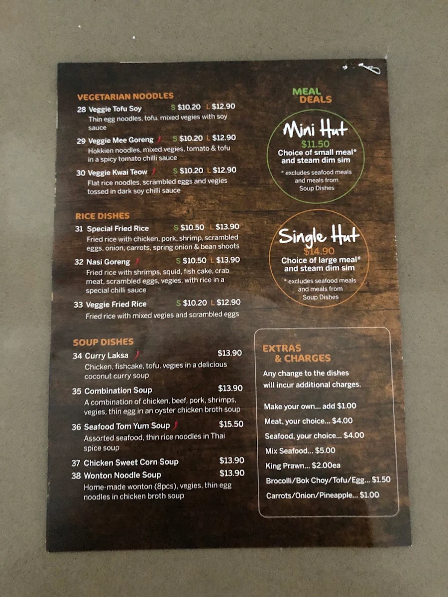 Menu, Noodle Hut