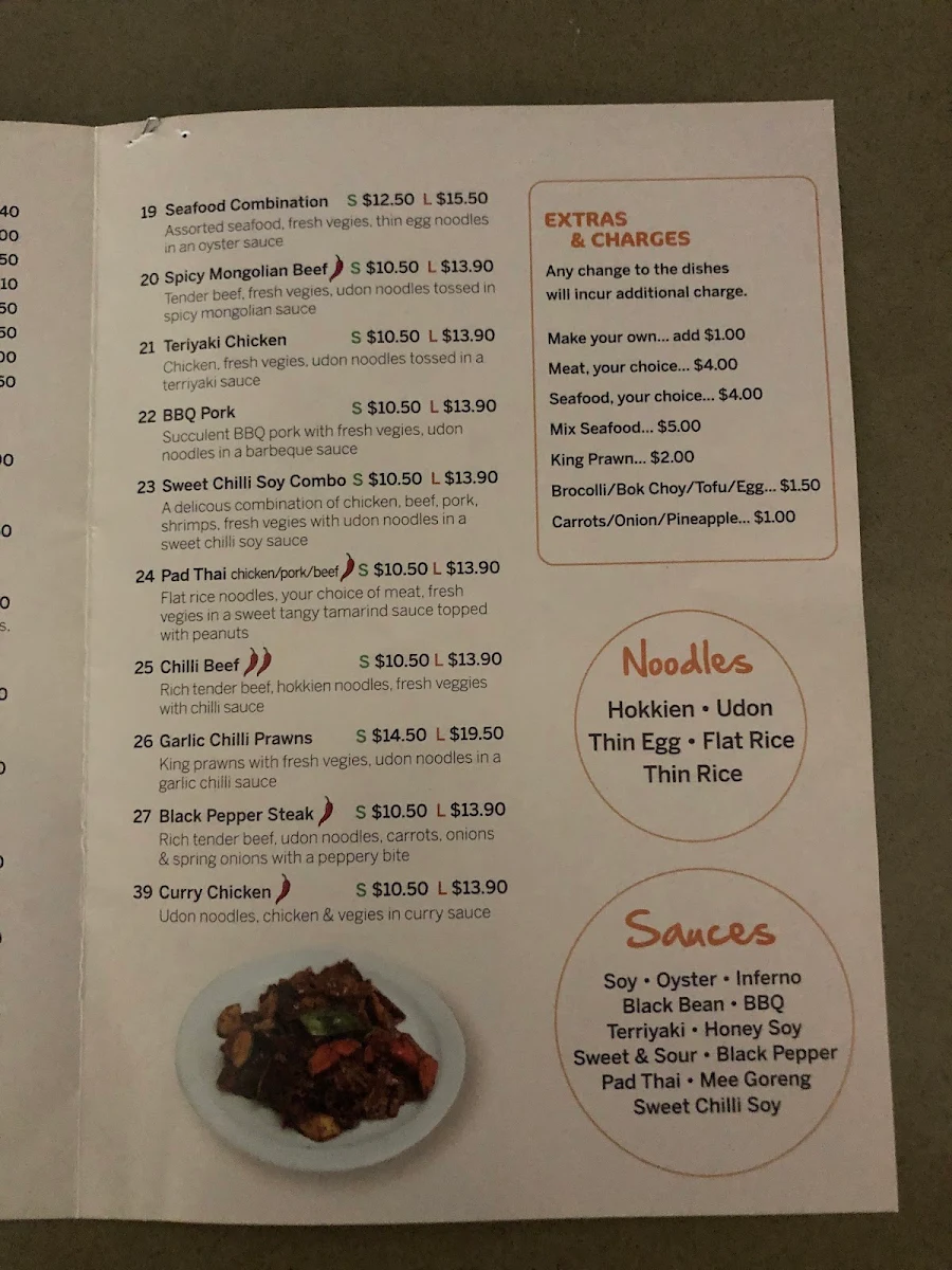 Menu, Noodle Hut