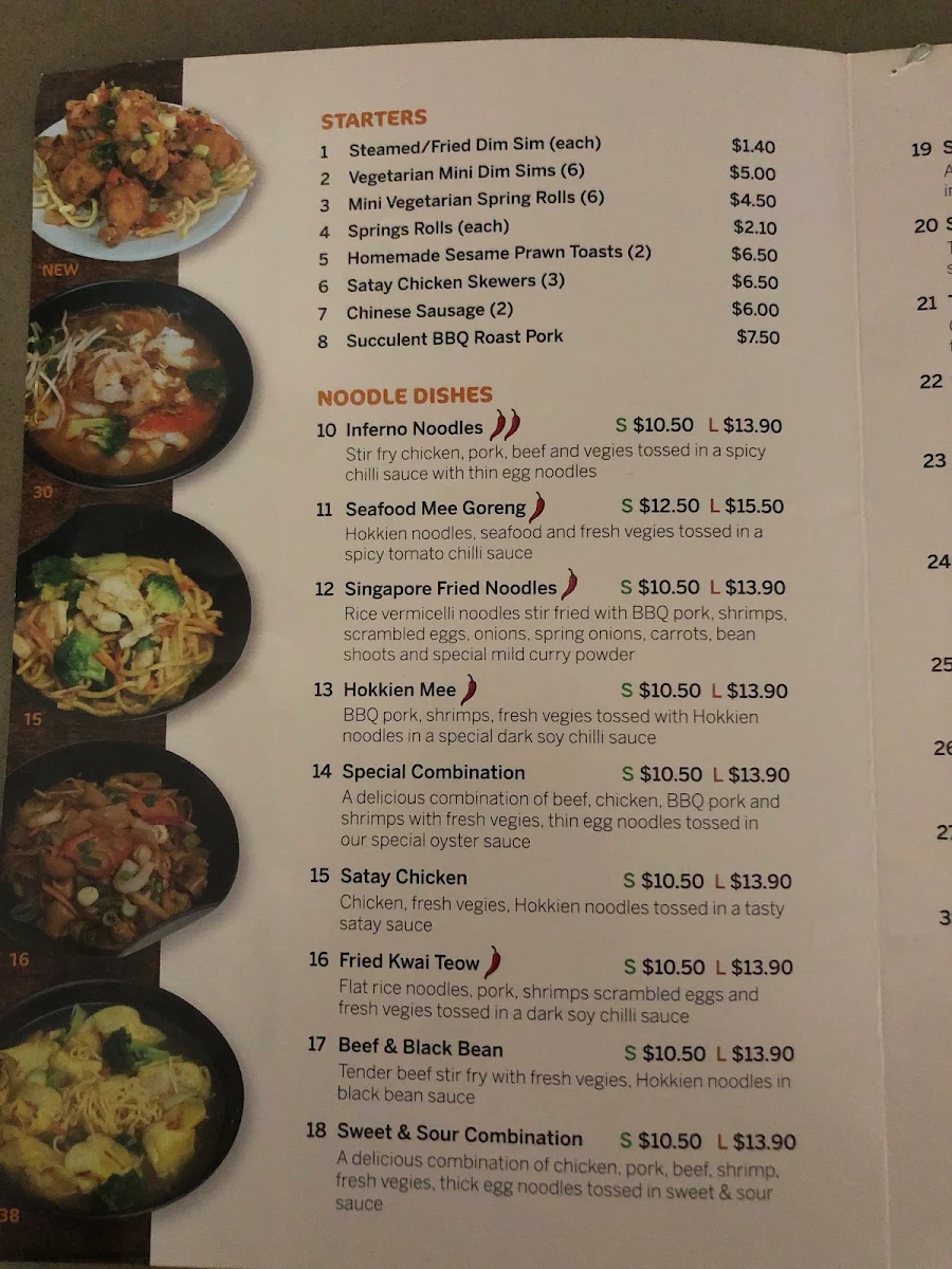 Menu, Noodle Hut